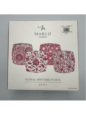 Williams Sonoma Marlo Thomas Red Floral Appetizer Plates Set of 4 NIB